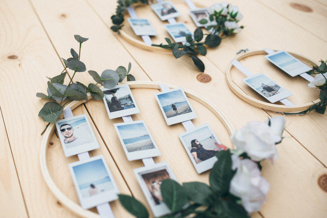 DIY Wedding Photo Display in Embroidery Hoops