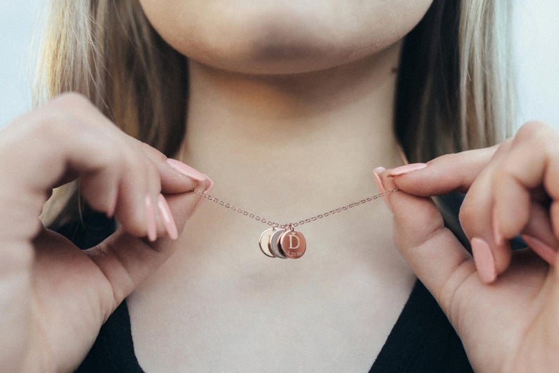Coin Necklace - Initial Necklace - Gold, Rose Gold, or Silver