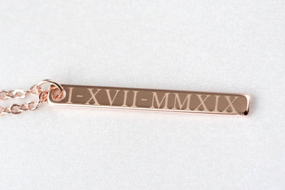 personalized bridesmaid gold vertical bar neckless with name or coordinates