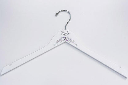 White Bridesmaid Printed Hanger with floral design