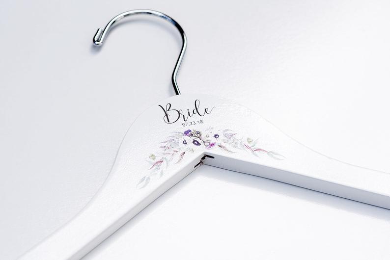 White Bridesmaid Printed Hanger with floral design