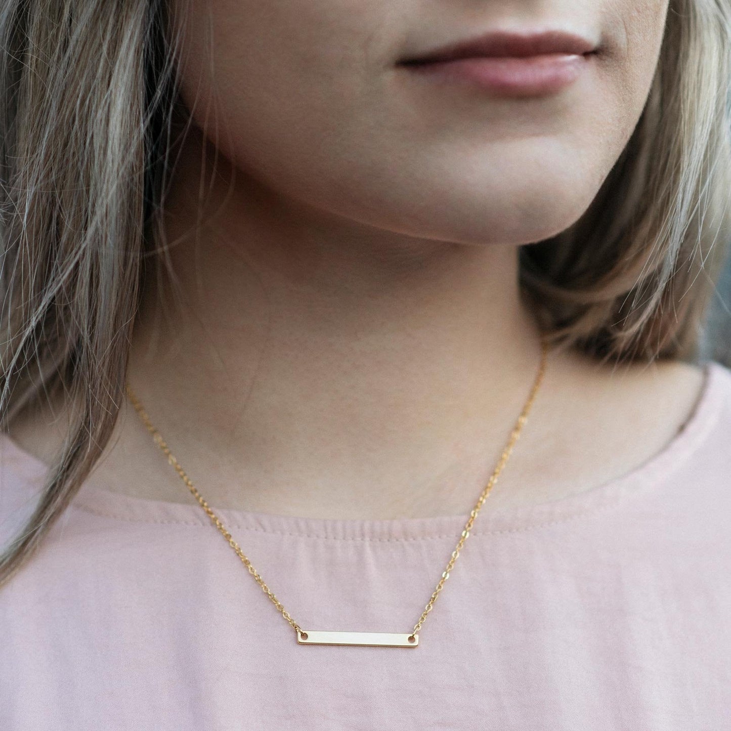 personalized bridesmaid horizontal bar neckless with name or coordinates with gold, silver and rose gold color options 