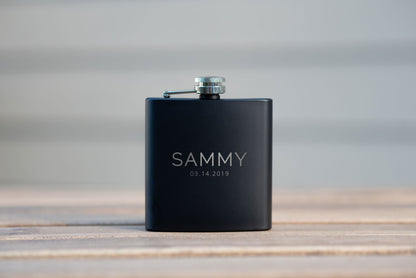black stainless steal personalized groomsman flask 