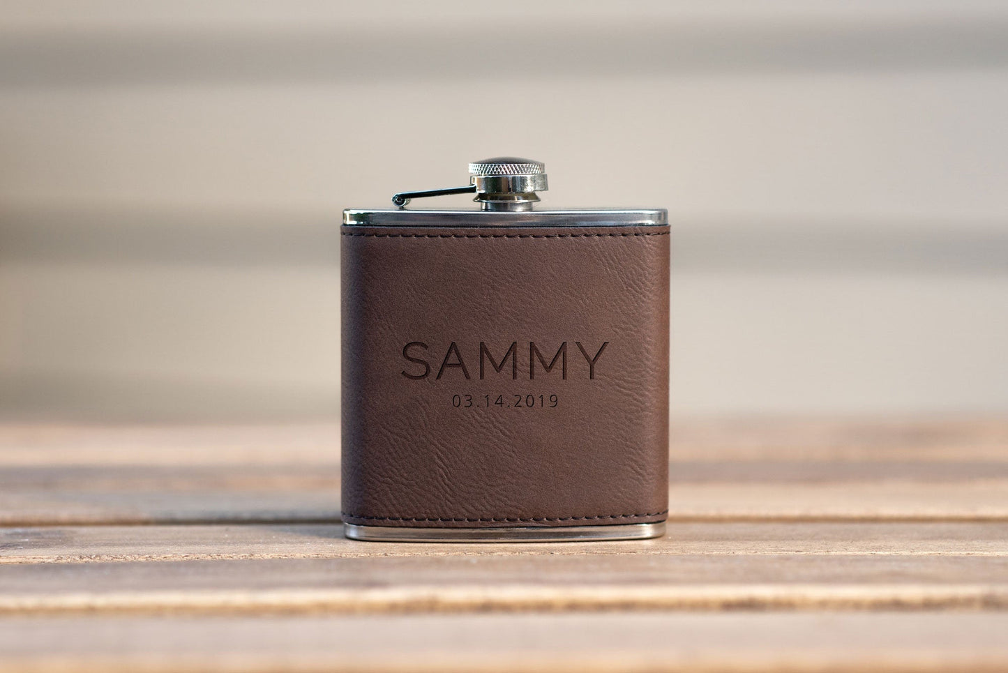 leather personalized grooms man flasks 