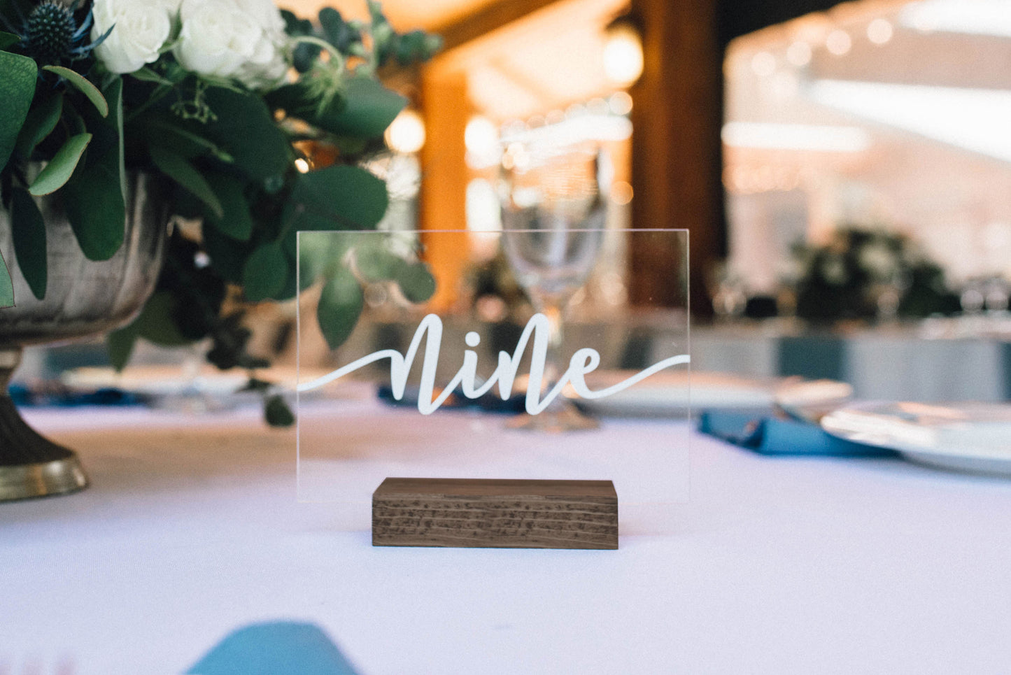 acrylic wedding table number with vinyl decal and wooden base